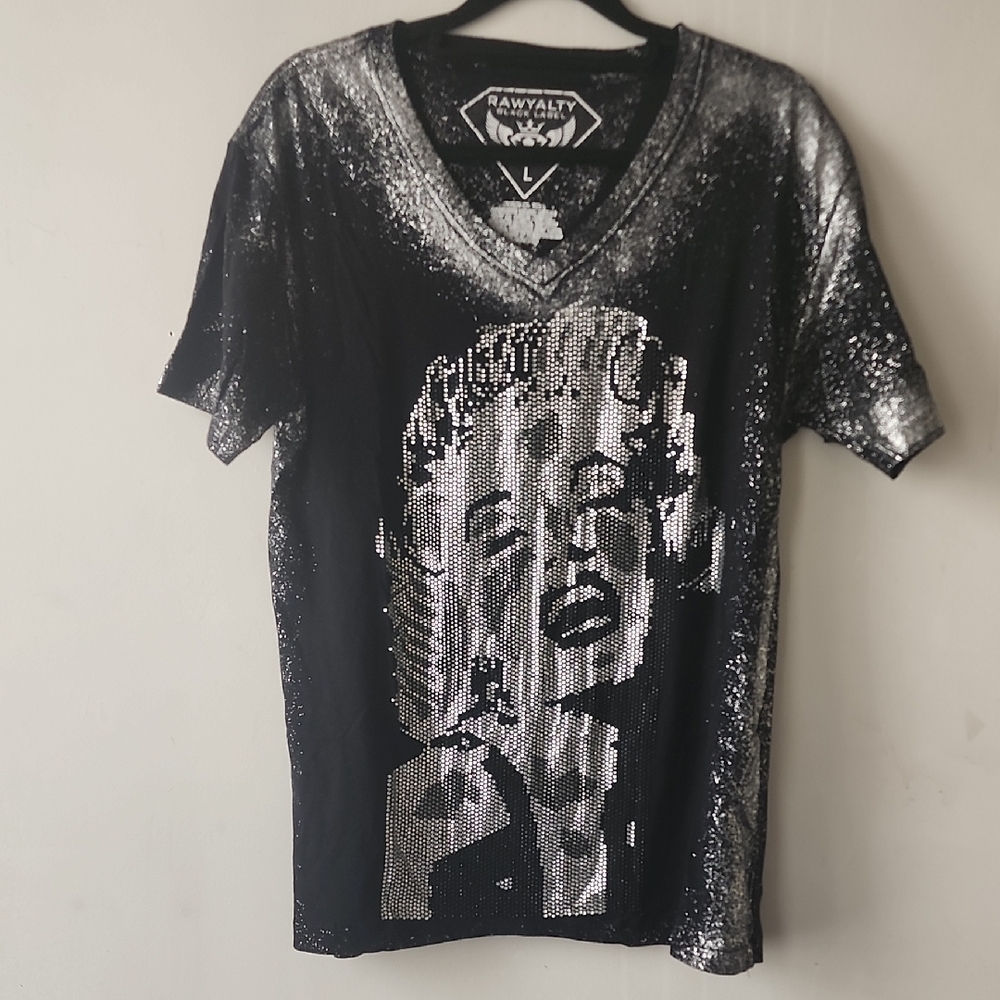 Black Label Black and Silver V-Neck Tee